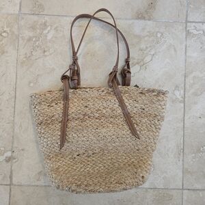 Zara Tan Woven Tote Bag